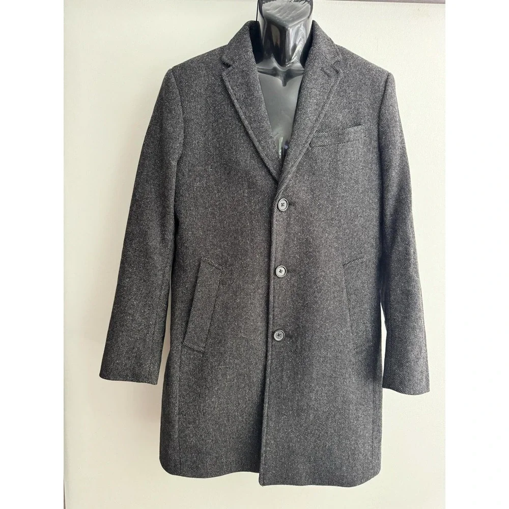 Banana Republic Coat Mens L Gray Wool Donegal T Tweed Overcoat Button Front